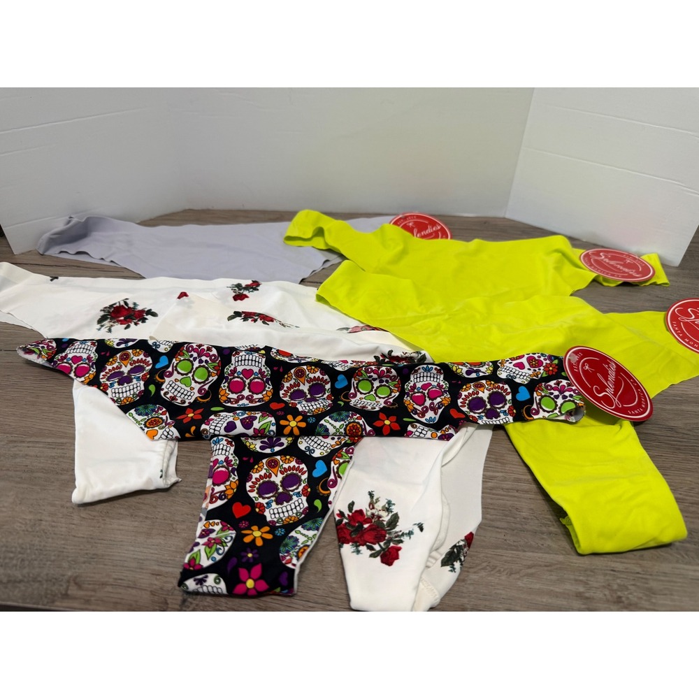 Splendies Womens XL Seamless Thong Underwear 6 Pack Neon Floral Sugar Skull NEW